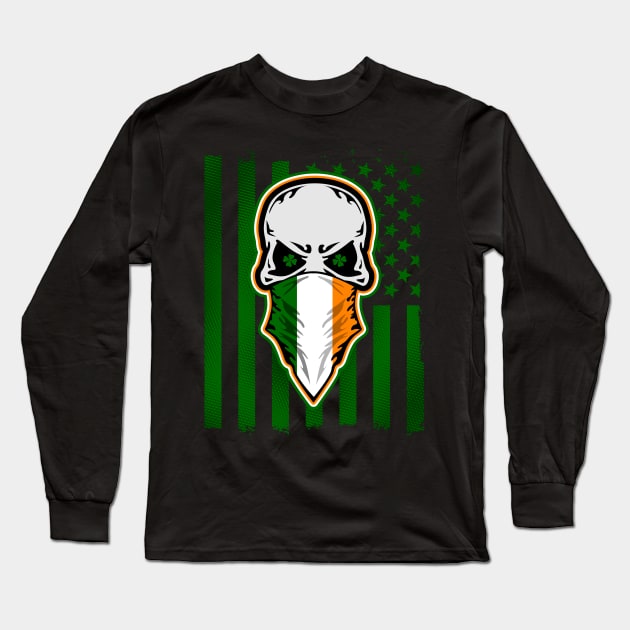 Irish American Skull Long Sleeve T-Shirt by RadStar